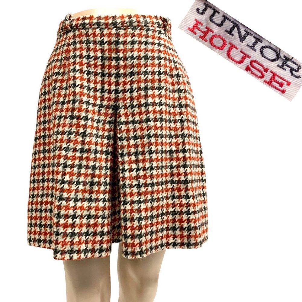 S 11 Vintage 1960s JUNIOR HOUSE Woven Wool Houndstooth High Waist Shorts 60s